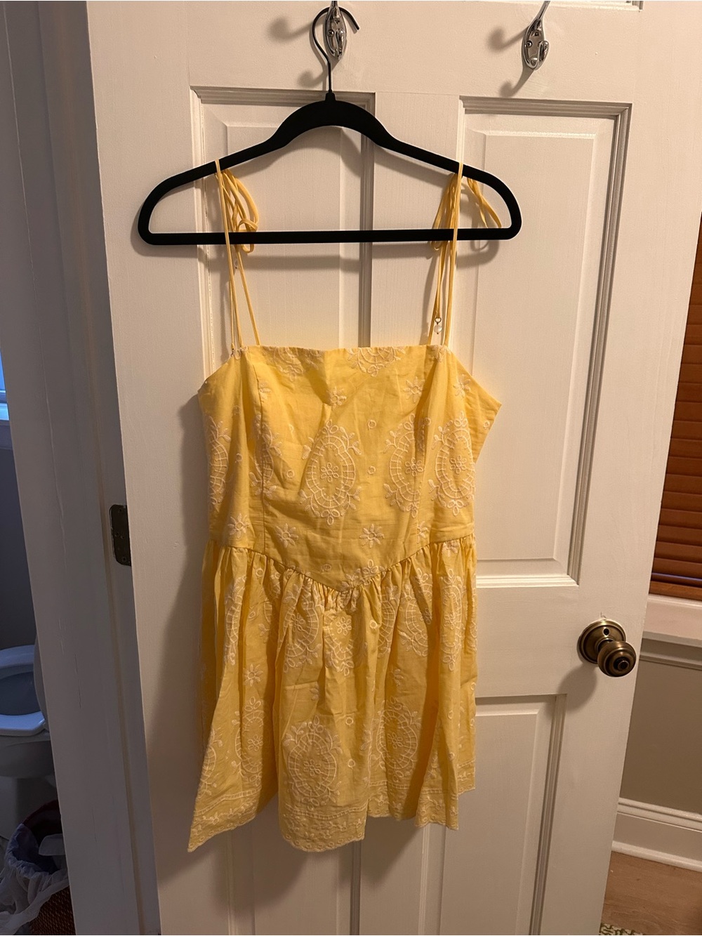 H&M Yellow Embroidered Mini Sundress with Spaghetti Straps